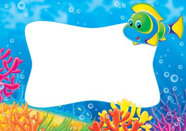 deniz balıkları ve renkli mercan ile çerçeve.