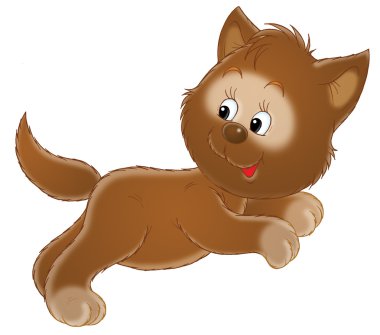 Brown kitten jumping and looking back. clipart