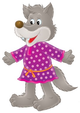 Wolf in a purple polka dot dress clipart