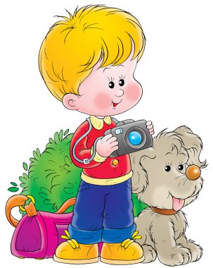 little blond boy taking pictures with a camera clipart
