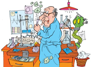 thinking male teacher working in a science lab clipart