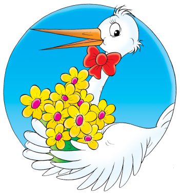 White stork wearing a red bow clipart
