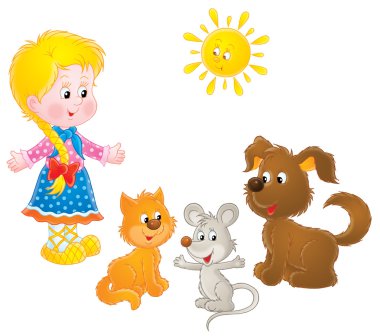 sarışın kız kedi, fare, ve köpek