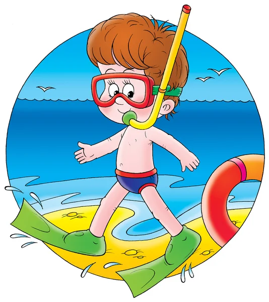 Boy in snorkel gea — Stock Photo, Image