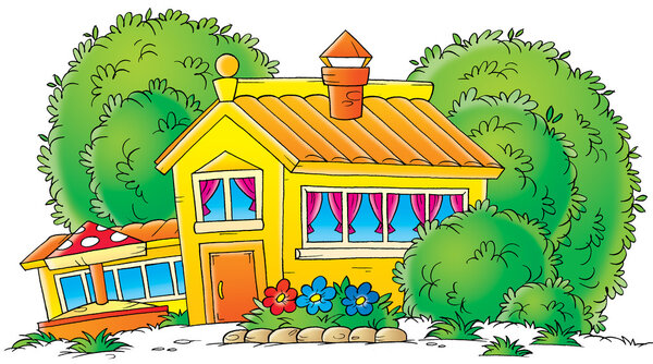 Школьный дом, дом или здание с занавесками в окнах
