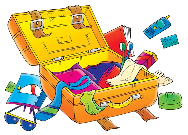 Clutter around an open suitcase — Stock Photo, Image