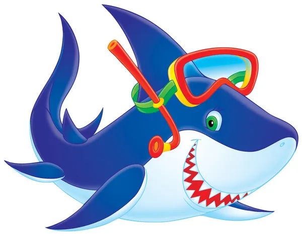 Shark smiling and wearing snorkel gear — Stock Photo, Image