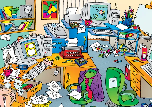 Mycket stökigt kontor med clutter — Stockfoto