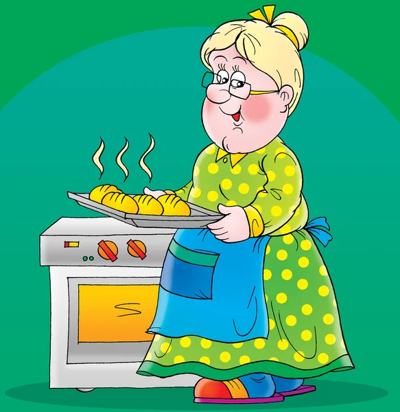 Abuela tomando rollos calientes de un horno —  Fotos de Stock