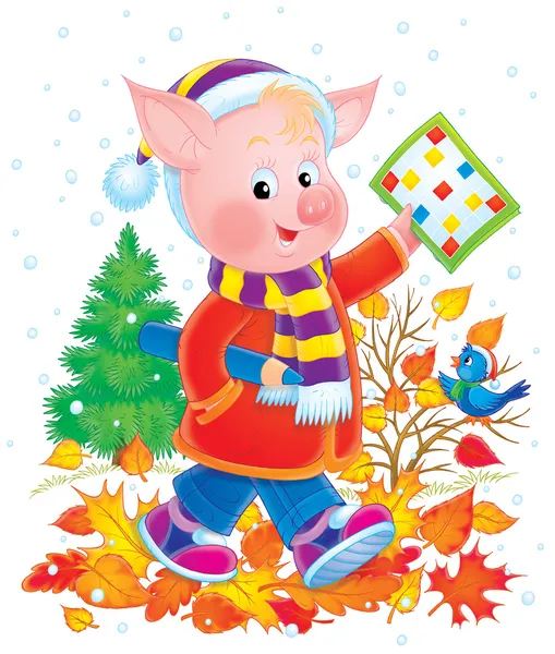Рожевий свиня школа хлопчик в одязі — стокове фото