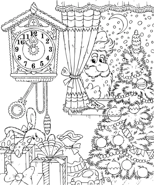 Noel Baba Noel ağacı bir penceresinde bakmak.