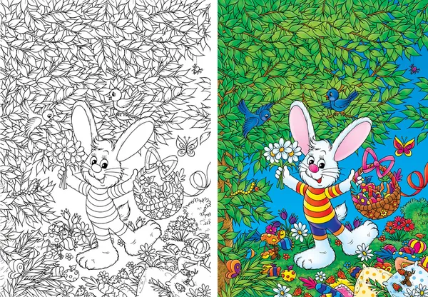 Beyaz bunny Paskalya sepeti ile