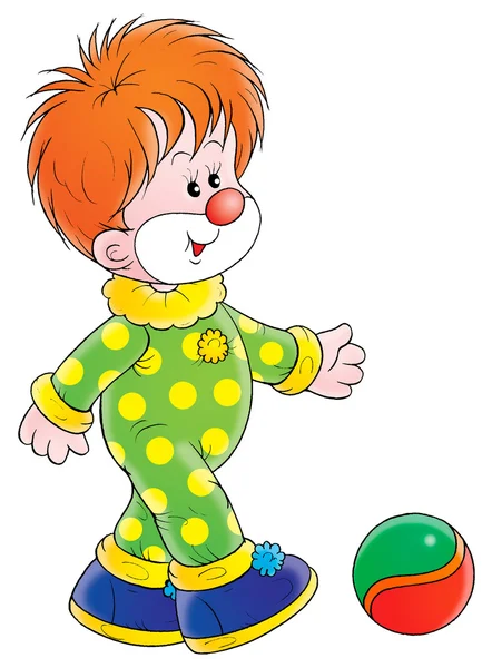 bir yeşil ve sarı puantiyeli kılık kırmızı saçlı palyaço