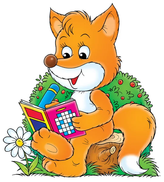 Smart Fox sitzt auf einem Baumstumpf neben einer Blume — Stockfoto