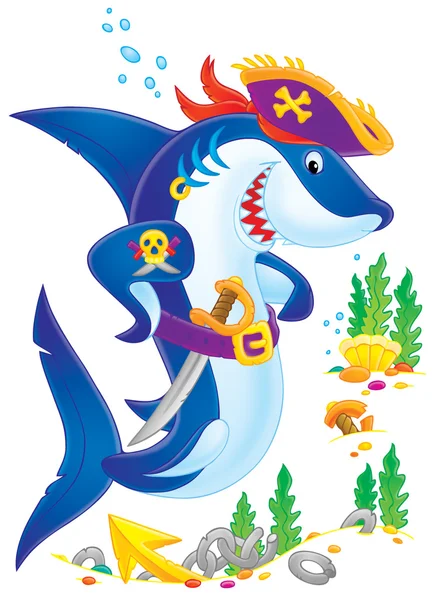 Pirate haai met een zwaard — Stockfoto