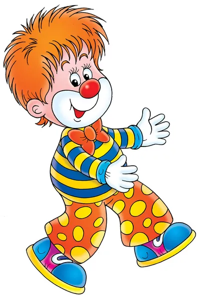 Red haired circus clown walking funny — Zdjęcie stockowe