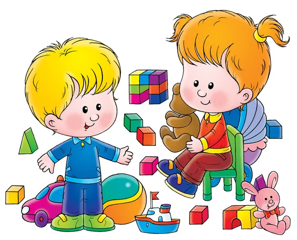 Söta barn som leker med leksaker — Stockfoto