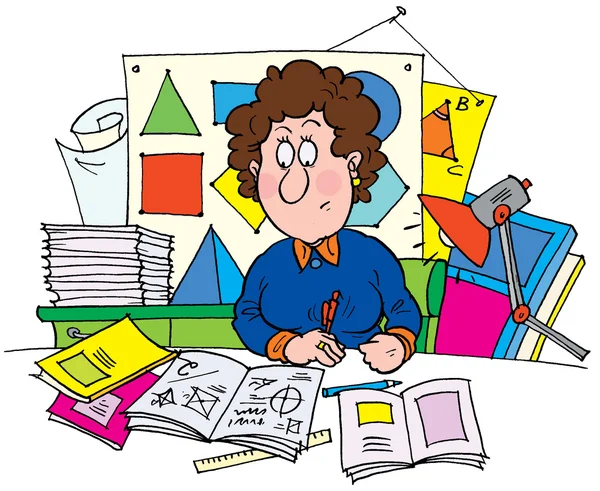 女教师分级代数和几何的家庭作业 — 图库照片