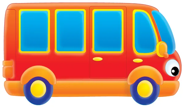 Red and orange bus with eye headlights — Stock Photo, Image