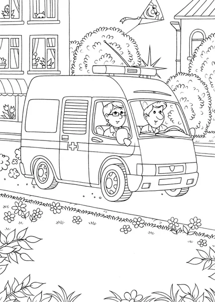 Coloriage contour d'une ambulance — Photo