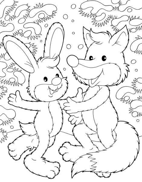 Rabbit and fox dancing in the snow. — Stock Image Rabbit and fox dancing in the snow. Royalty Free Stock Photos