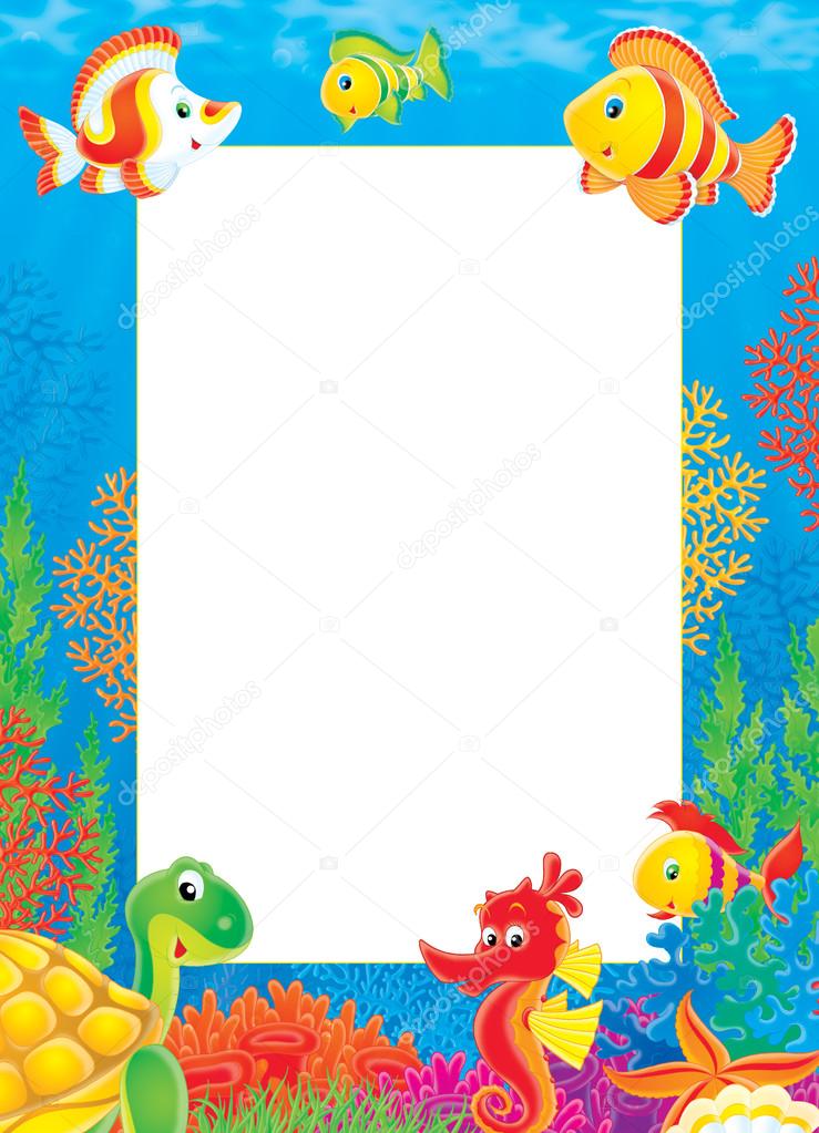 Underwater stationery border of tropical fish