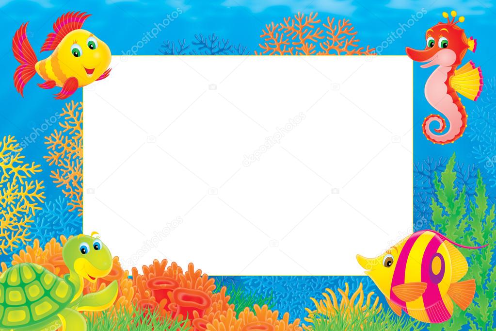 Underwater stationery border of tropical fish