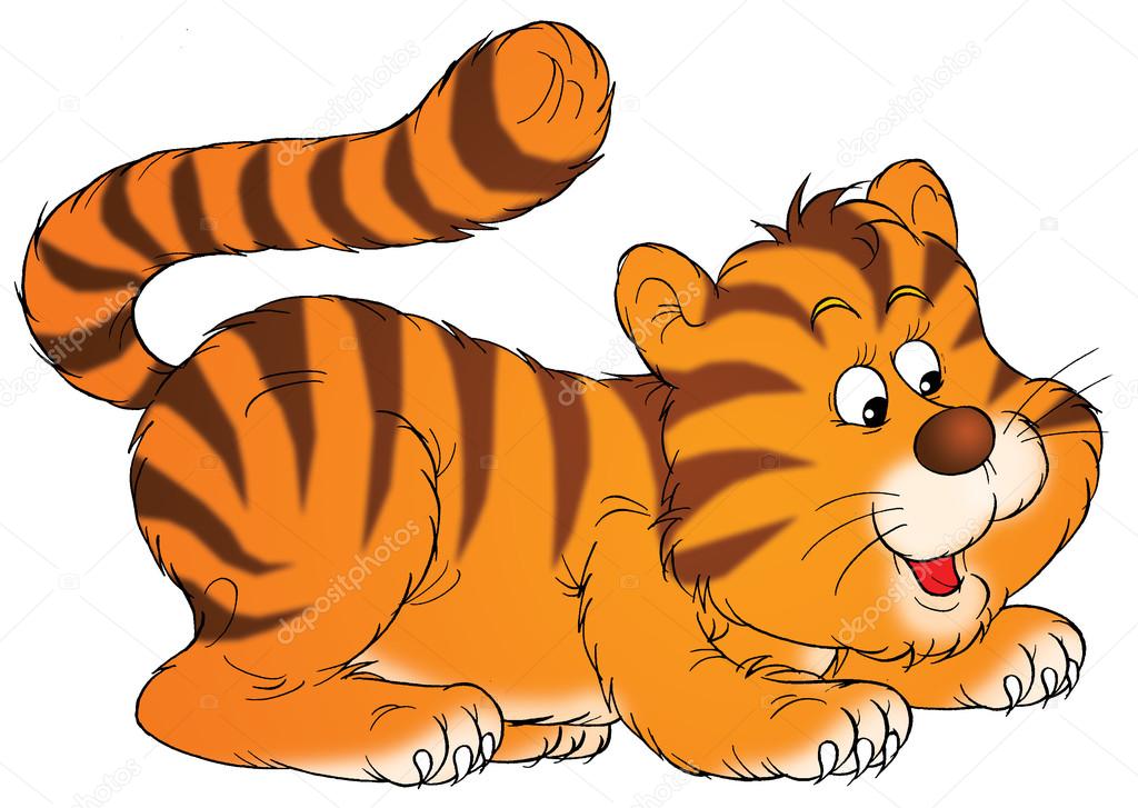 Cute frisky tiger cub playfully crouching.