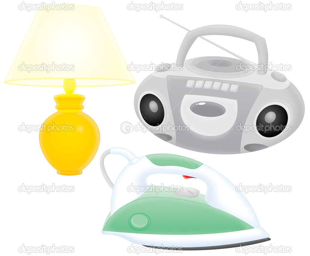 CD player, lamp and iron