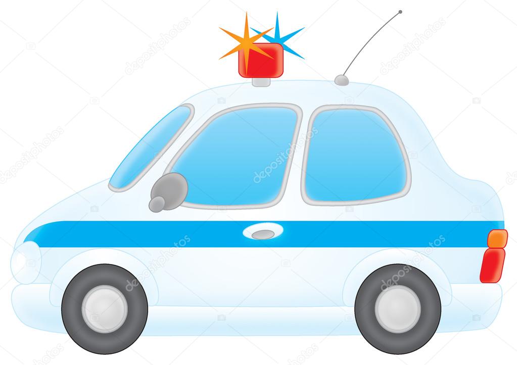 Airbrushed profiled view of a police car, on a white background.
