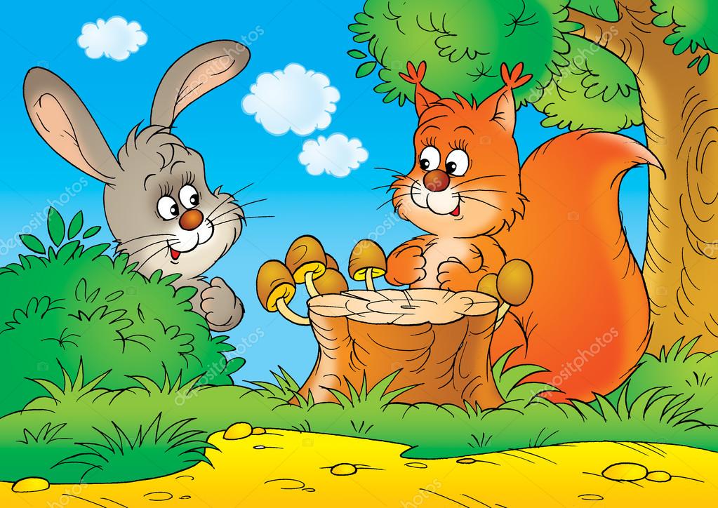 Squirrel and rabbit Stock Illustration by ©AlexBannykh #31115851