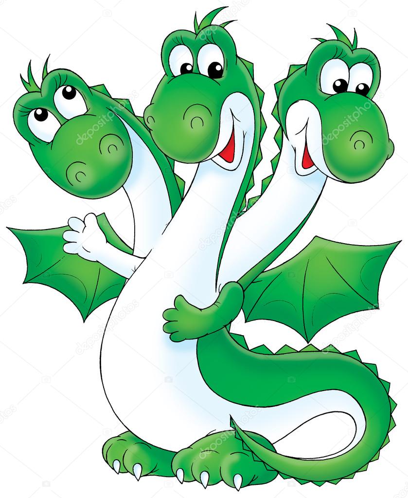 Friendly green three headed dragon