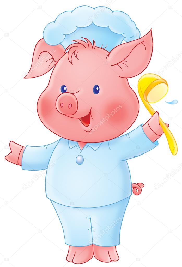 Pink pig in chef's clothing