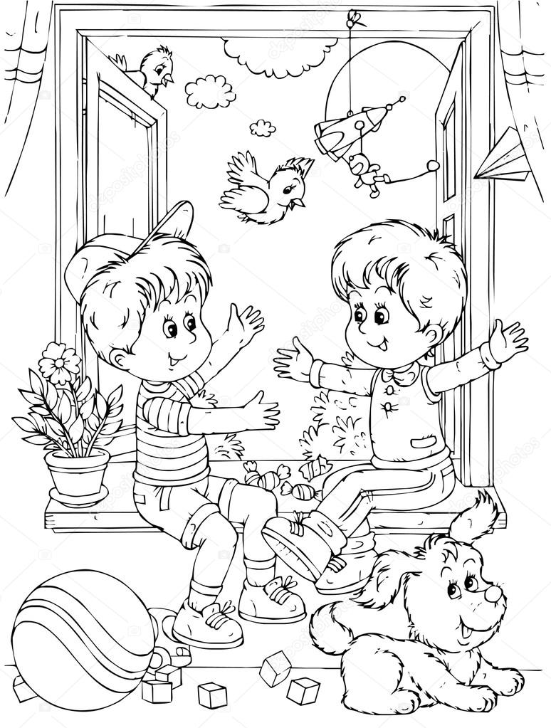 Small boys playing in a nursery room