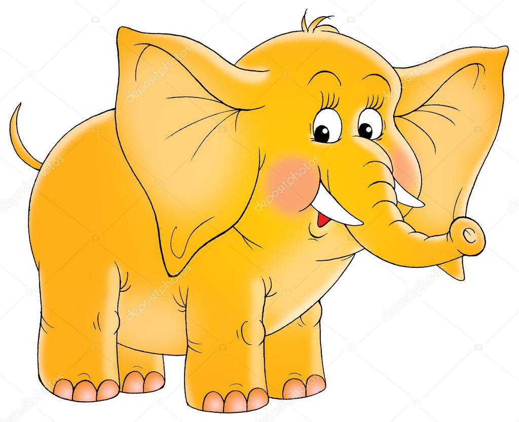 Cute yellow elephant with blushed cheeks and tusks