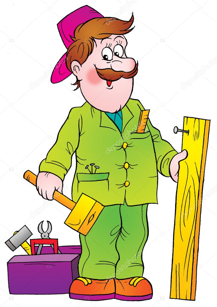 Friendly male handyman in green