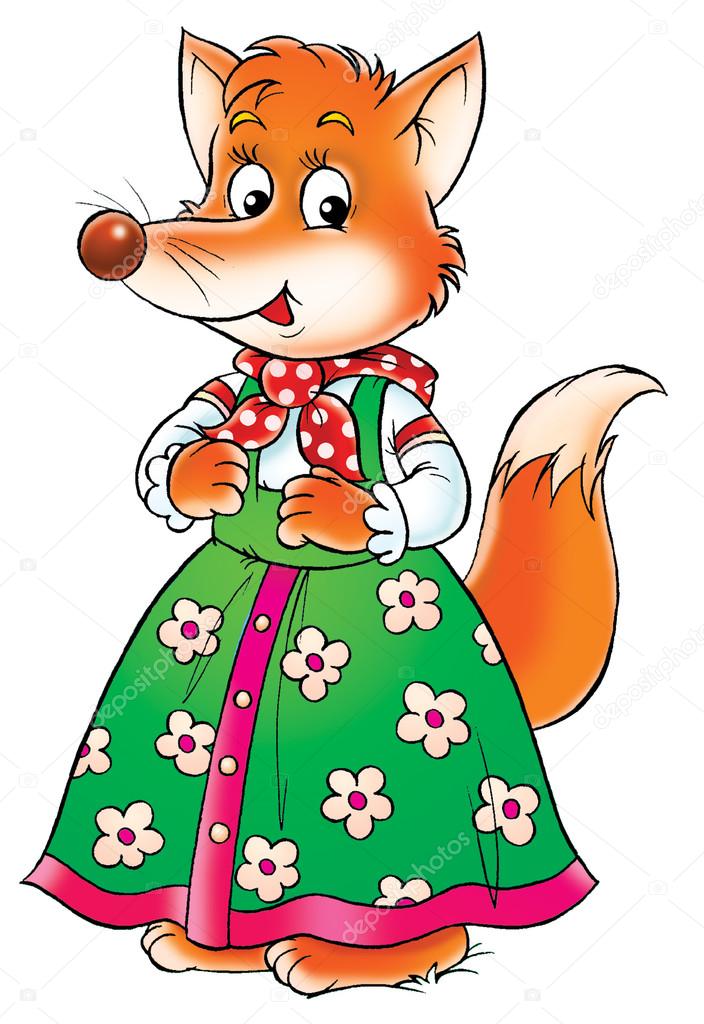 female fox in a green floral dress.