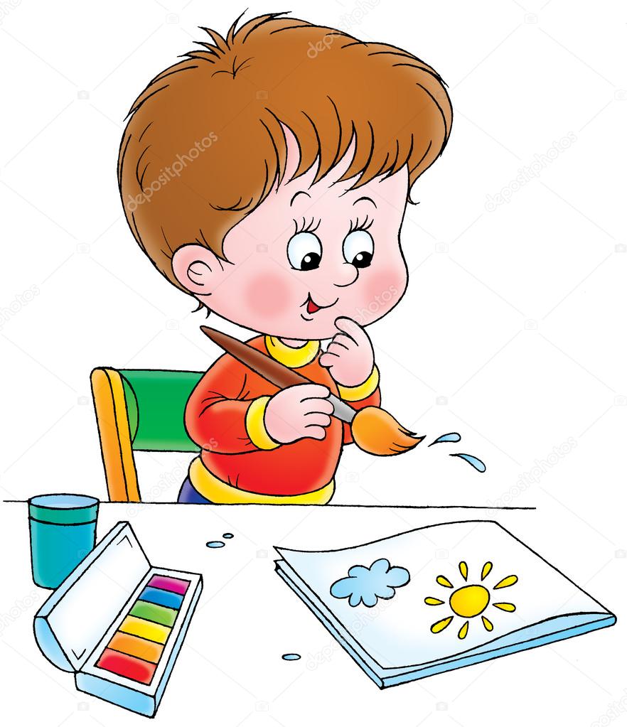 creative little boy painting at a table