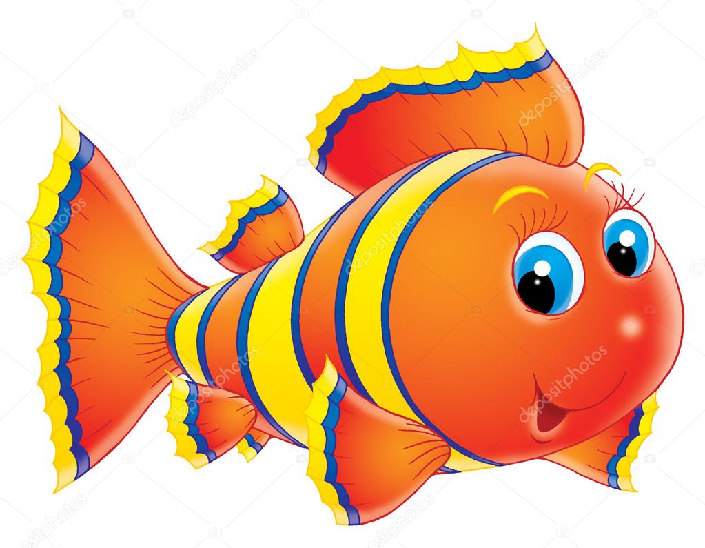 Illustrazione stock Carino pesce arancio dagli occhi azzurri con strisce  gialle e blu di ©AlexBannykh #31116641, image size:1023x795