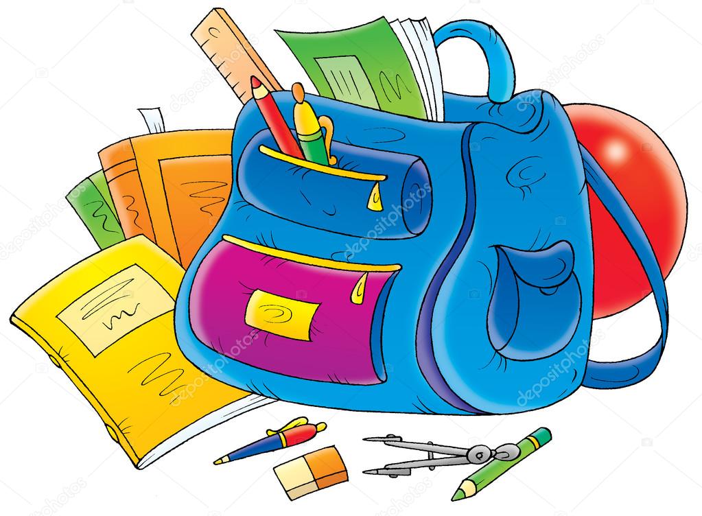 School supplies around a backpack