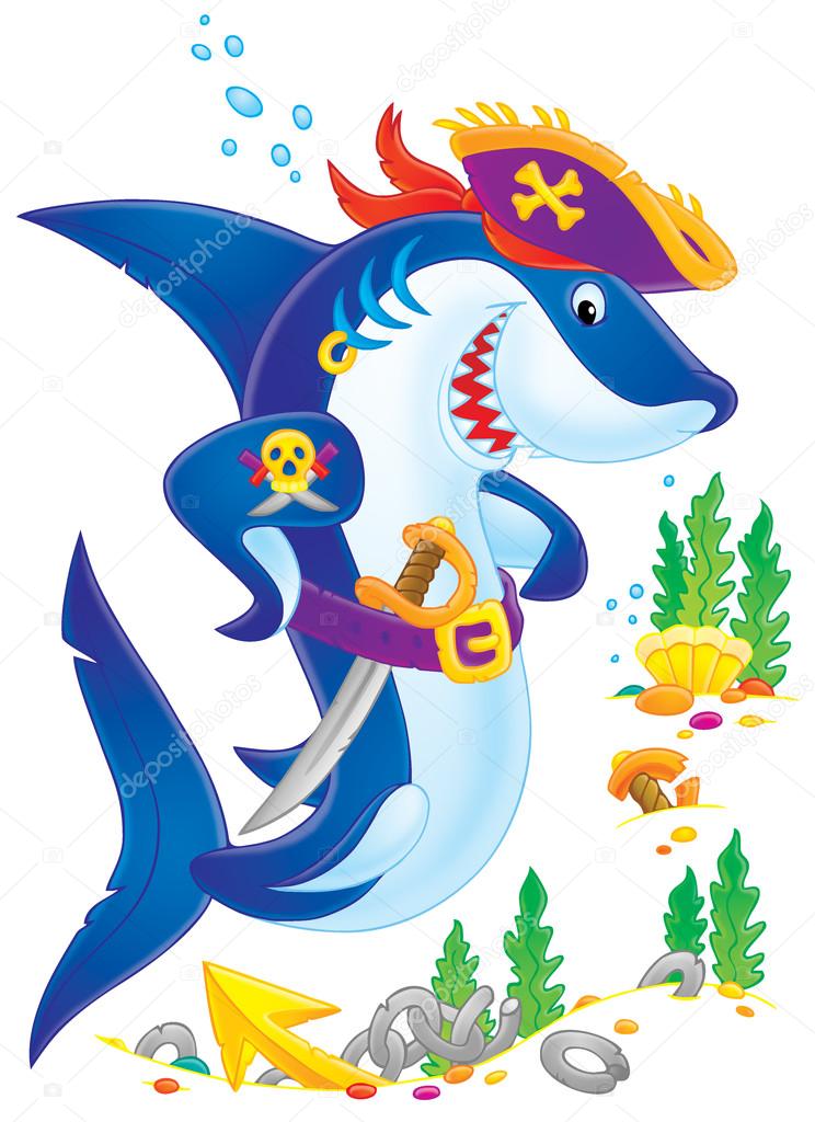 Pirate shark with a sword