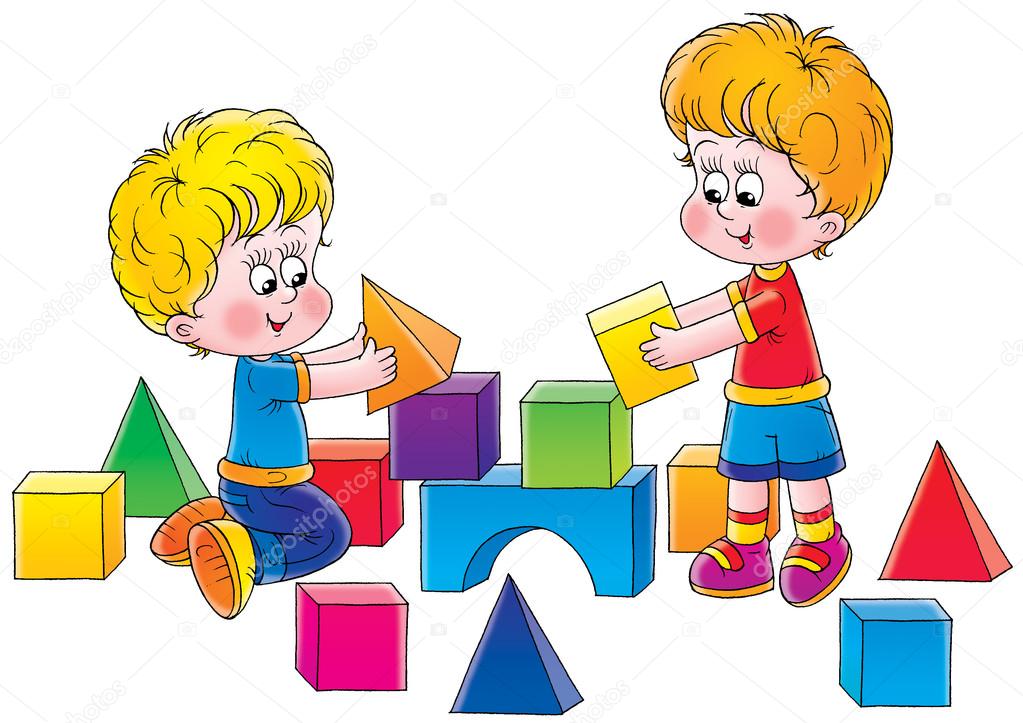 two brothers playing with toy blocks