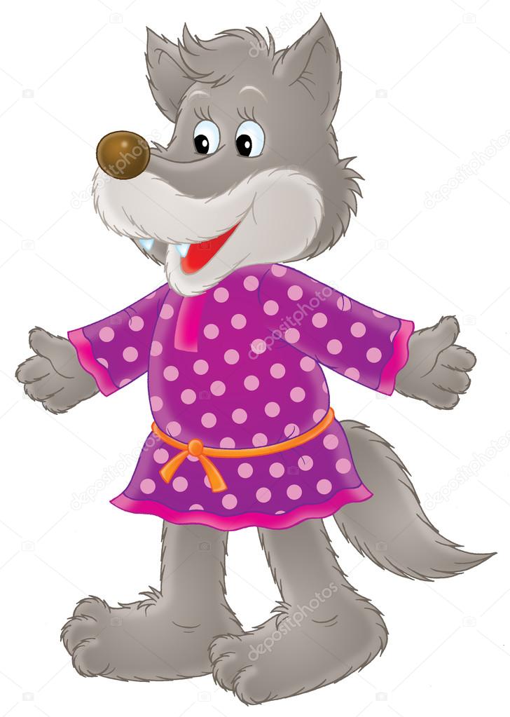 Wolf in a purple polka dot dress