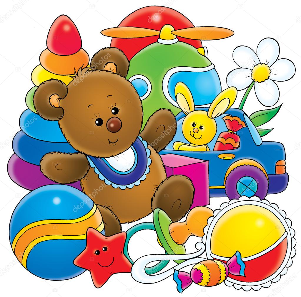 teddy bear with baby toys