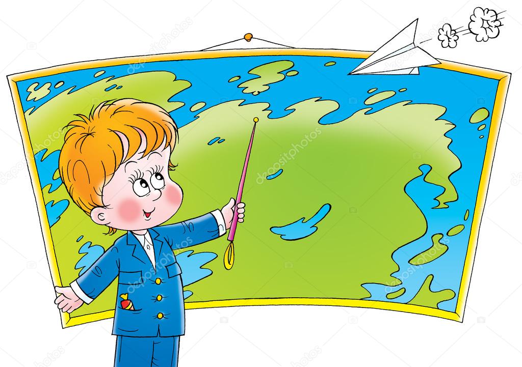 Boy pointing to a location on a map
