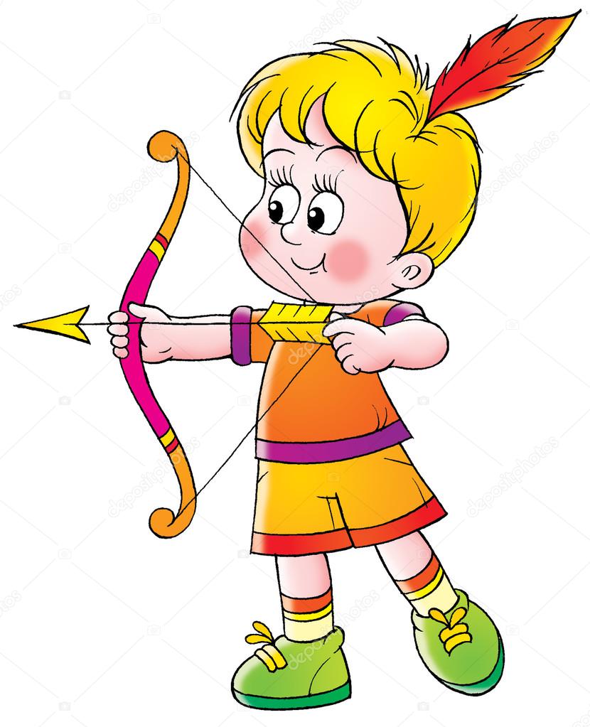 Little blond boy shooting arrows
