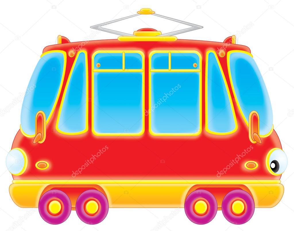 Red double sided rail car with purple wheels, on a white background.