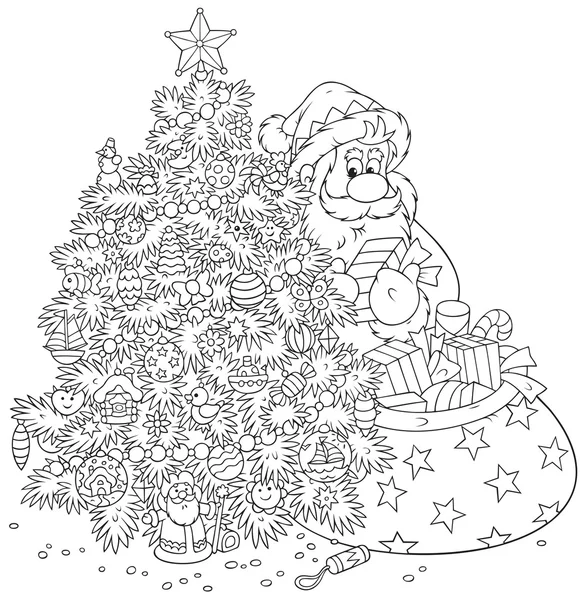 Santa Claus y árbol de Navidad — Vector de stock