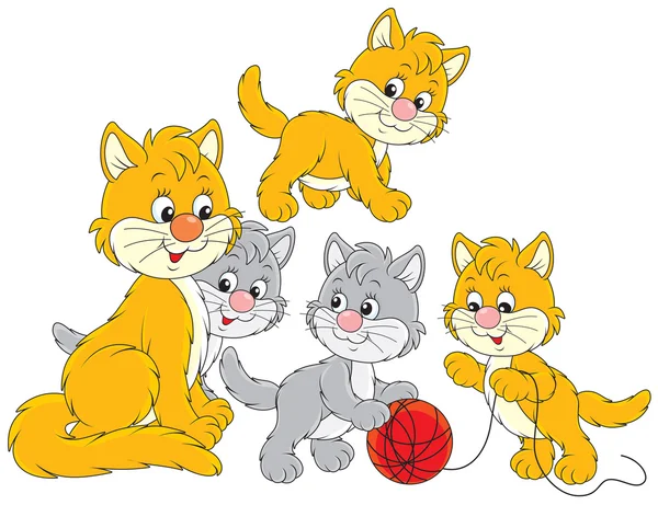Kat en kleine katjes — Stockvector