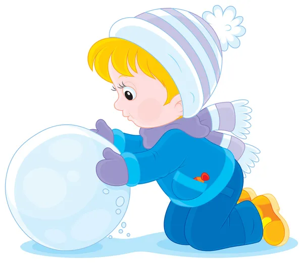 Bambino con una palla di neve — Vettoriale Stock